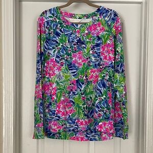 Lilly Pulitzer Disney Vibrant Floral Tunic Sweatshirt w/ Side Zippers, Large